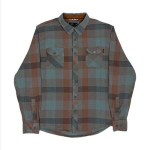 Jetty 100% cotton blue orange plaid button up flannel shirt mens medium